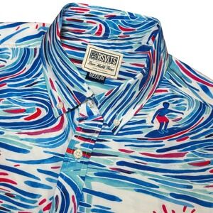 RSVLTS Mens Medium Surf Sun Colorful Short Sleeve Button Down Shirt Stretch